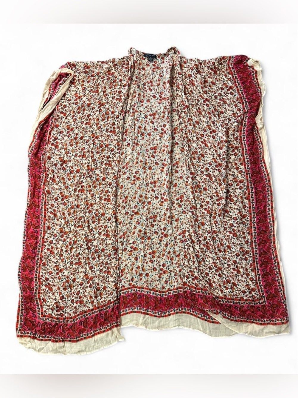 American Eagle Outfitters Floral Open Kimono in Cream and Pink